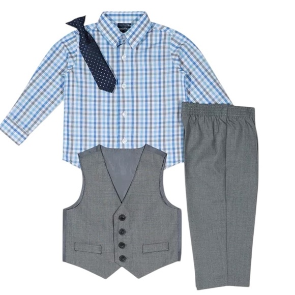 Nautica Baby Boys Sharkskin Suit Vest, Pants, Shirt and Tie, Set Size 18 M - Picture 2 of 15